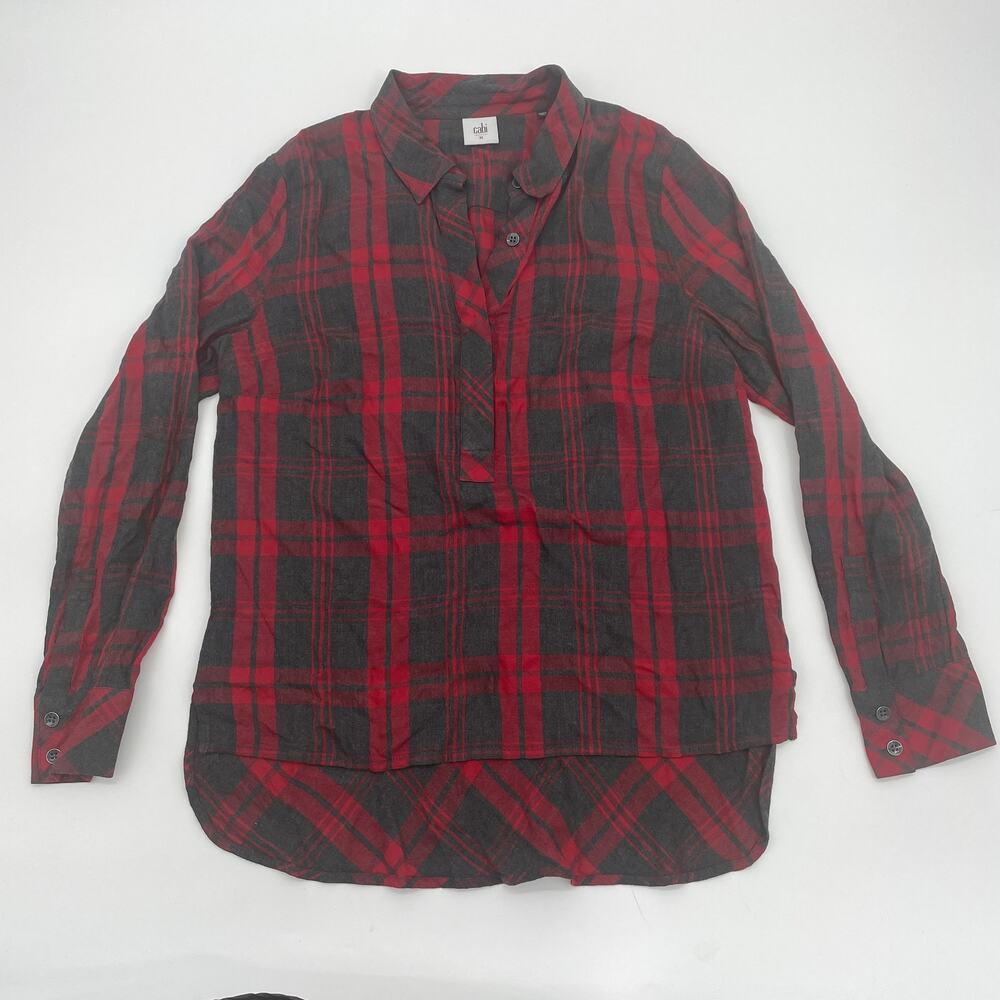 CABI Plaid Cunningham Pullover Hi-Low Long Sleeve Shirt Womens Size M Tunic Top